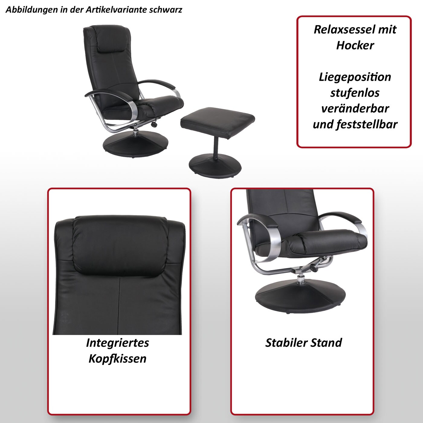 Relaxsessel Siena mit Hocker ~ schwarz