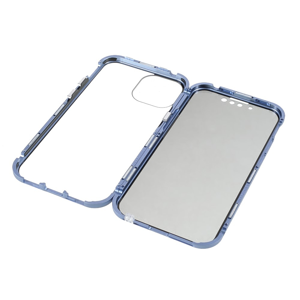 iPhone 13 Magnetische Alu Schutzhülle mit Panzer Glas Backcover   Privacy Displayschutz (Magnet-Technologie) - Blau