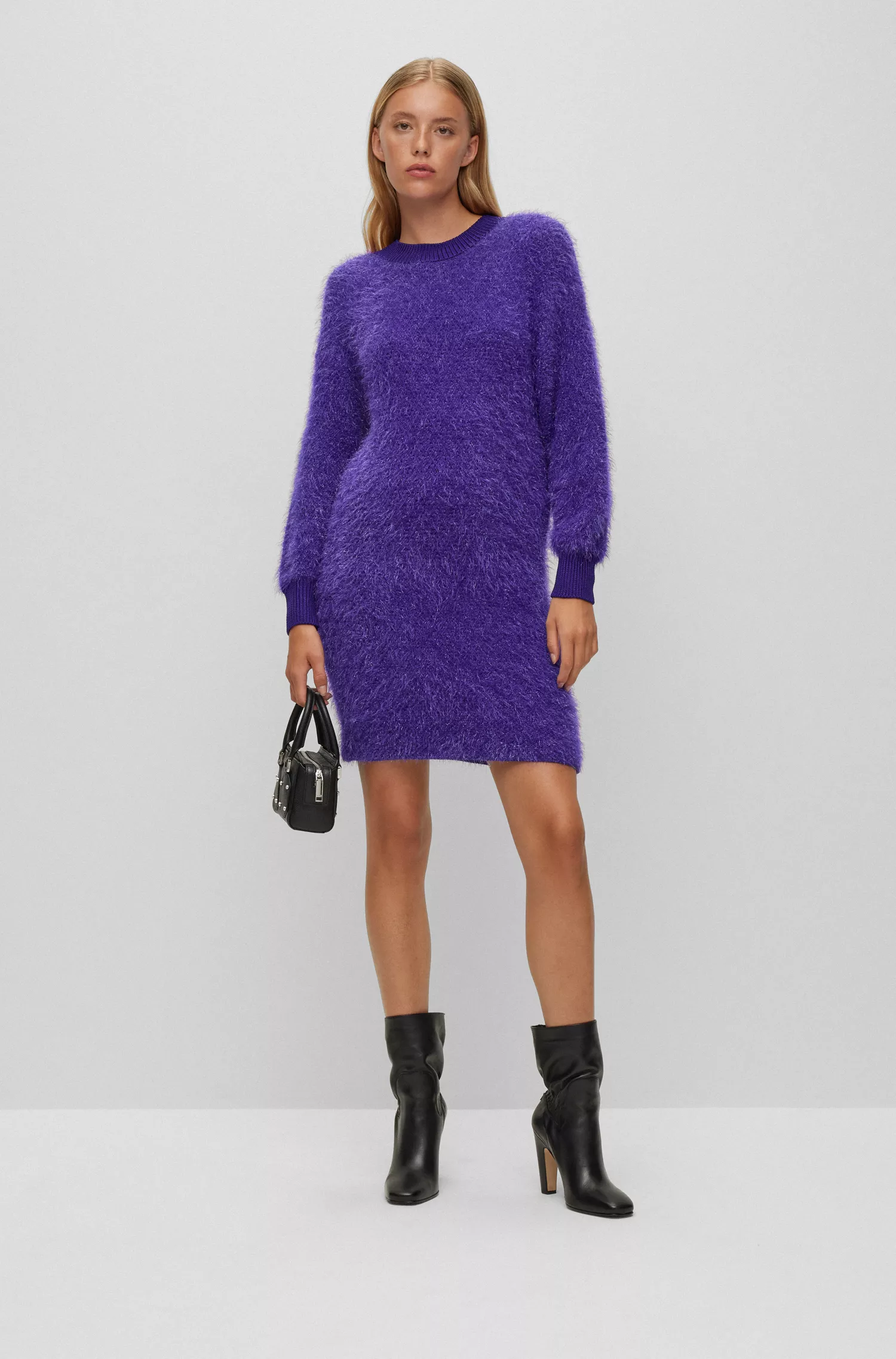 Vestido de malha laranja brilhante da BOSS com recorte nas costas.
