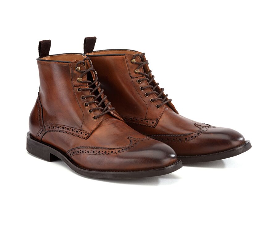Derby boots homme à lacets Châtaigne patiné - CHARING GOMME CITY