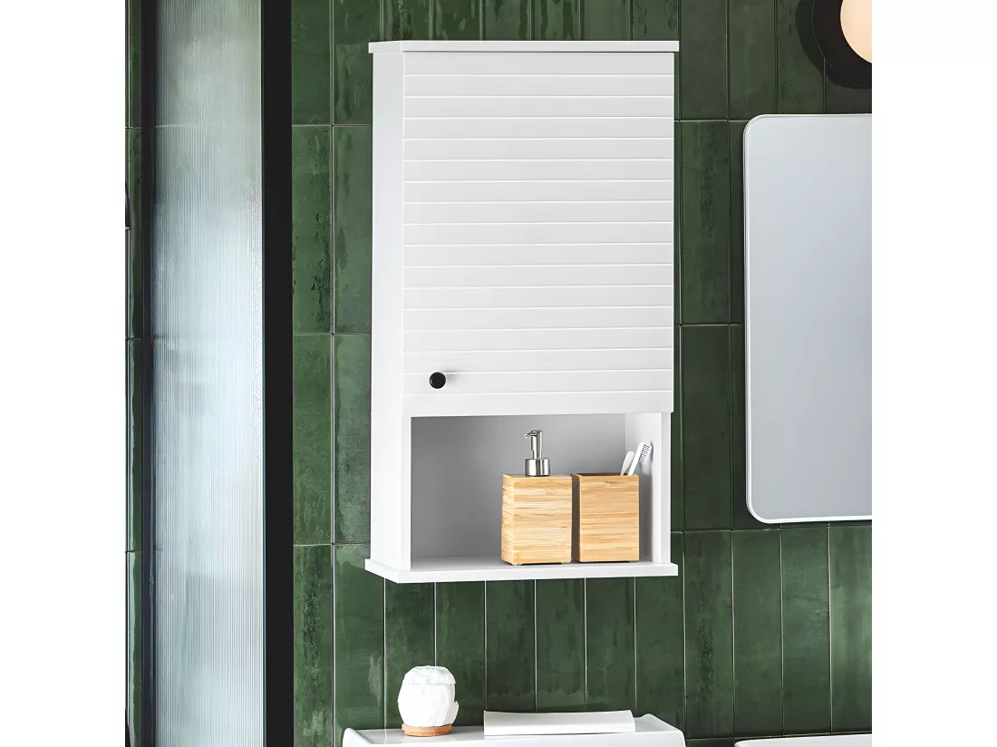 SoBuy BZR25-W Meuble Haut Armoire Suspendue de Toilettes Placard Mural avec Porte pour Salle de Bain Armoire à Pharmacie avec étagères