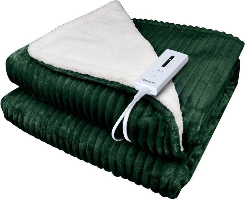 Tomado TEB1804G - Elektrische boven deken - omslagdeken - Warmtedeken - Superzachte fleece stof - 180 x 130 cm - Groen