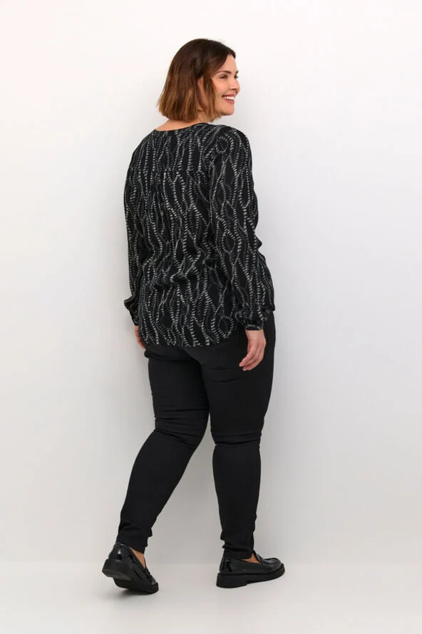 Kaffe Curve KCami LS Blouse Printed Black/grey graphic simili