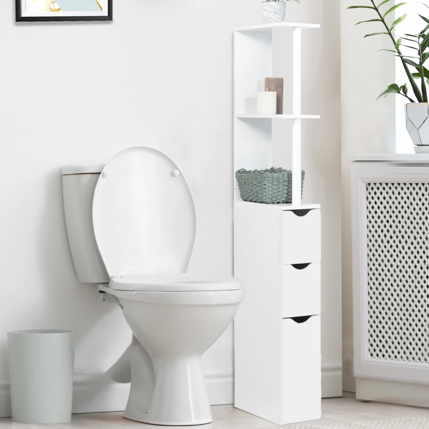 Meuble WC étagère bois WILLY 3 portes blanc