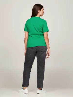 Camiseta Slim Canelada com Bordado de Bandeira