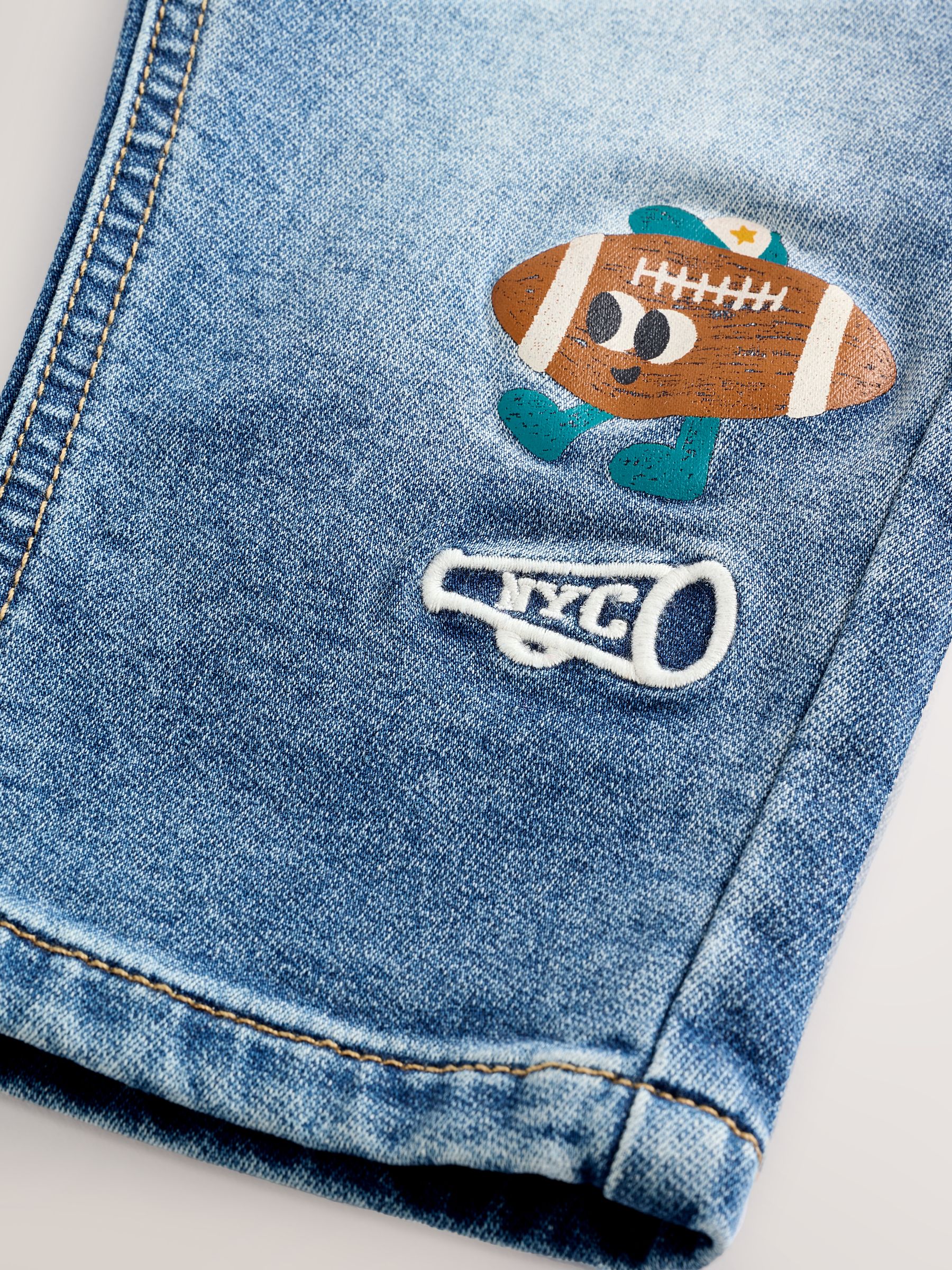 Middenblauwe Varsity - Jeans met elastische taille (3mnd-7jr)