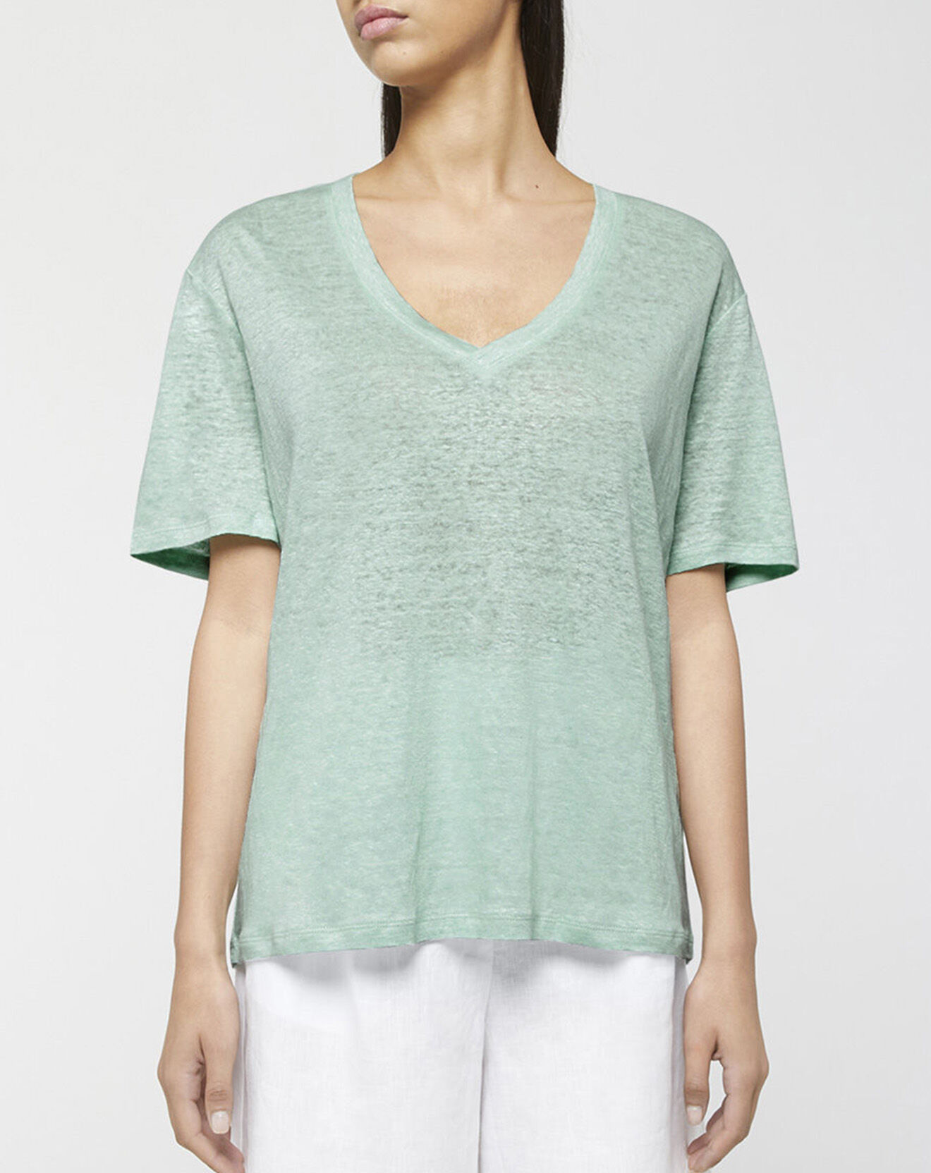 Jodhpur T-Shirt col V Aribo 100% Lin vert clair