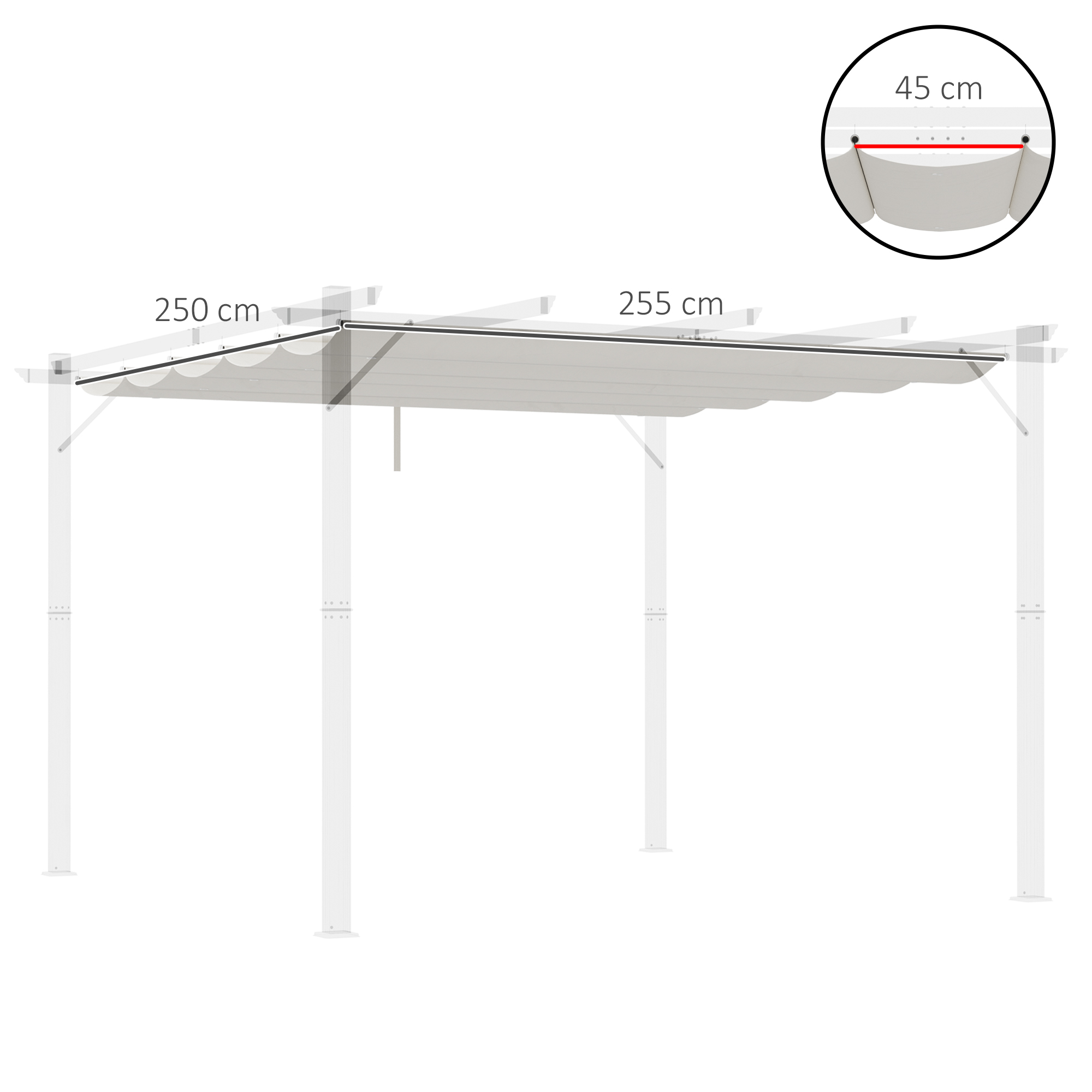 Cobertura retrátil Outsunny para pérgola, 2,5 x 2,55 m, para guarda-sol, toldo de tecido para gazebo de jardim com 10 orifícios de drenagem, cor creme.