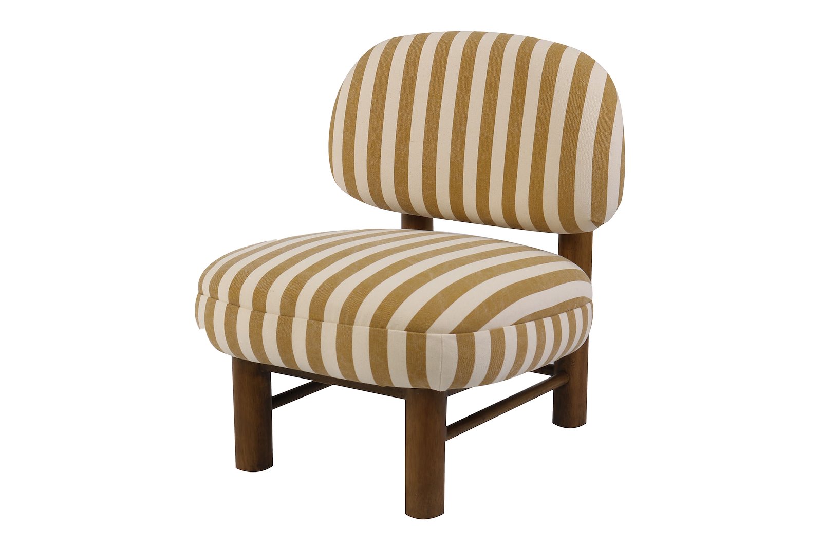 Monteria stol Brun beiset tre med beige og gulstripet tekstil