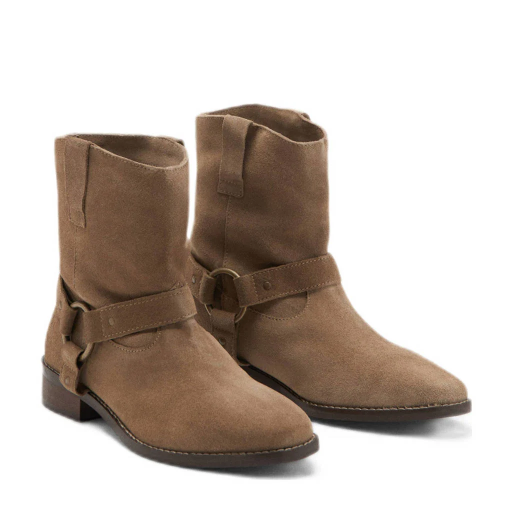MANGO TEEN suède bikerboots bruin