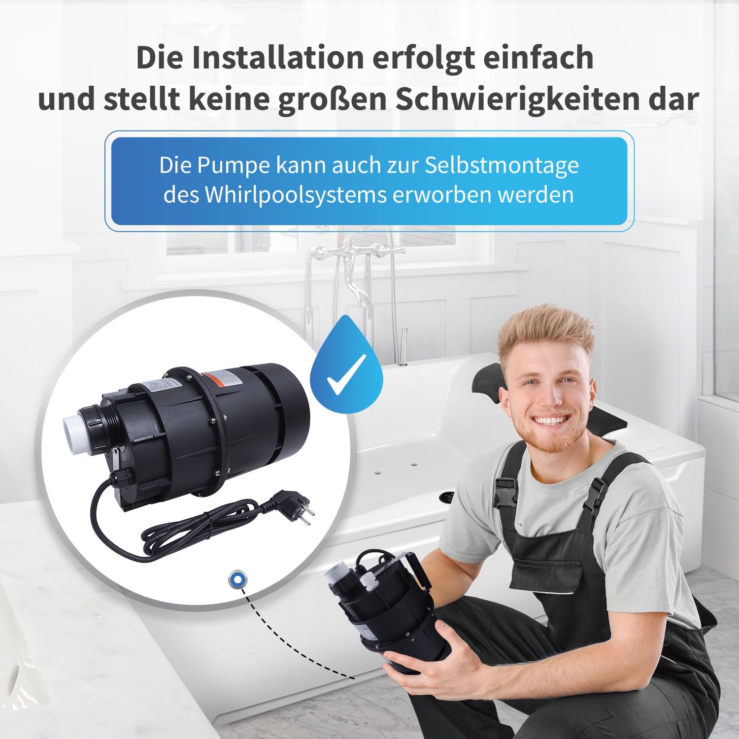 AQUADE Whirlpoolluftgebläse Leise Pneumatisch 700W - Whirlpoolgebläse Badewanne - Gebläse Whirlpool-Badewannen - Luftgebläse Außenwhirlpool/Garten/Outdoor Whirlpool Gebläse: 700 W 230V