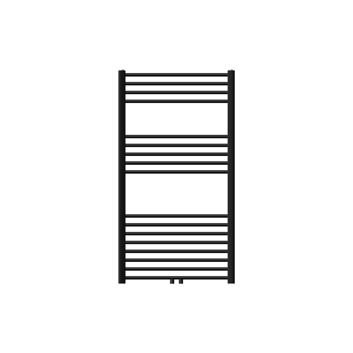 LuxeBath Sahara badkamerradiator, 750x1200 mm, mat zwart, gebogen, met middenaansluiting, designradiator, handdoekwarmer, handdoekdroger, handdoekradiator, badkamerverwarming