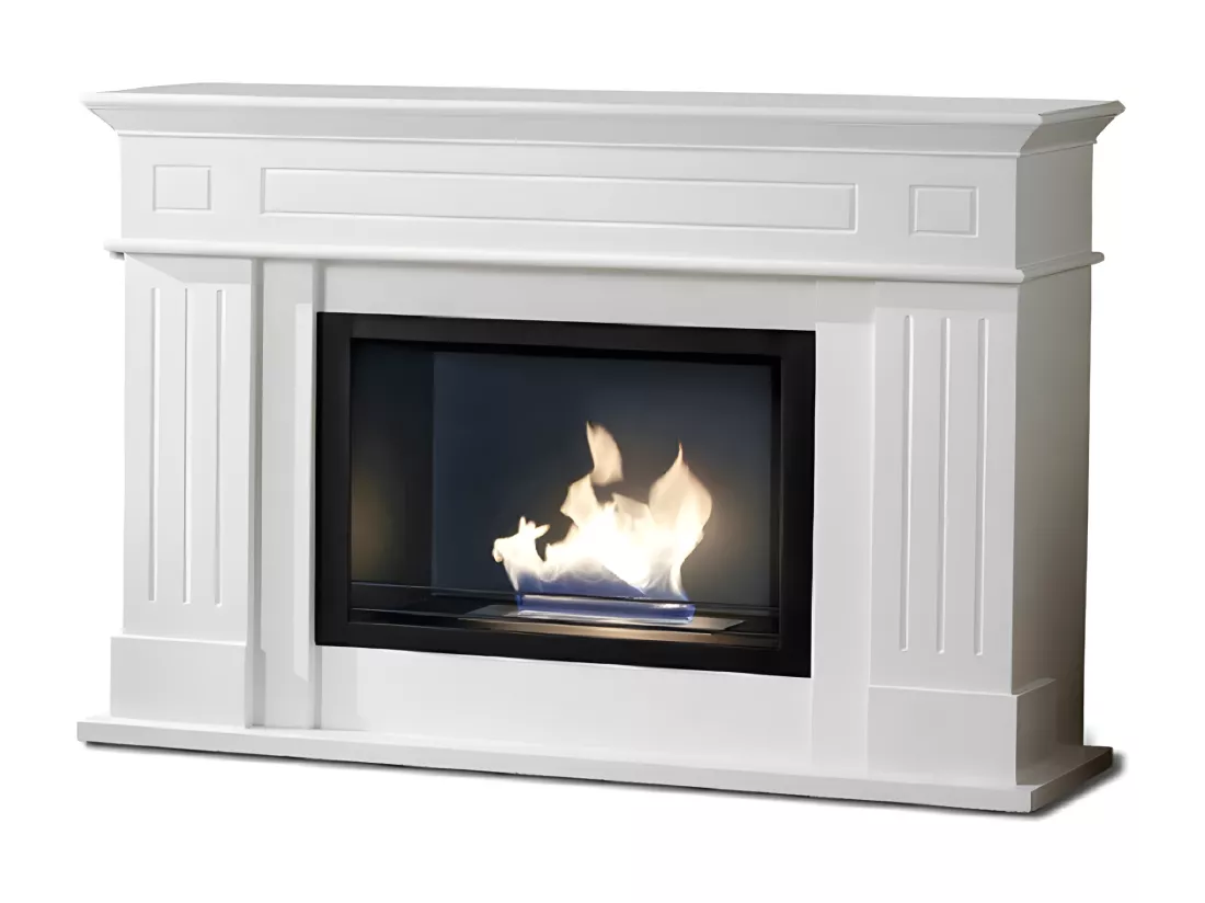 Cheminée bio au sol design au bioéthanol blanc 102 x 37 xh 110 cm