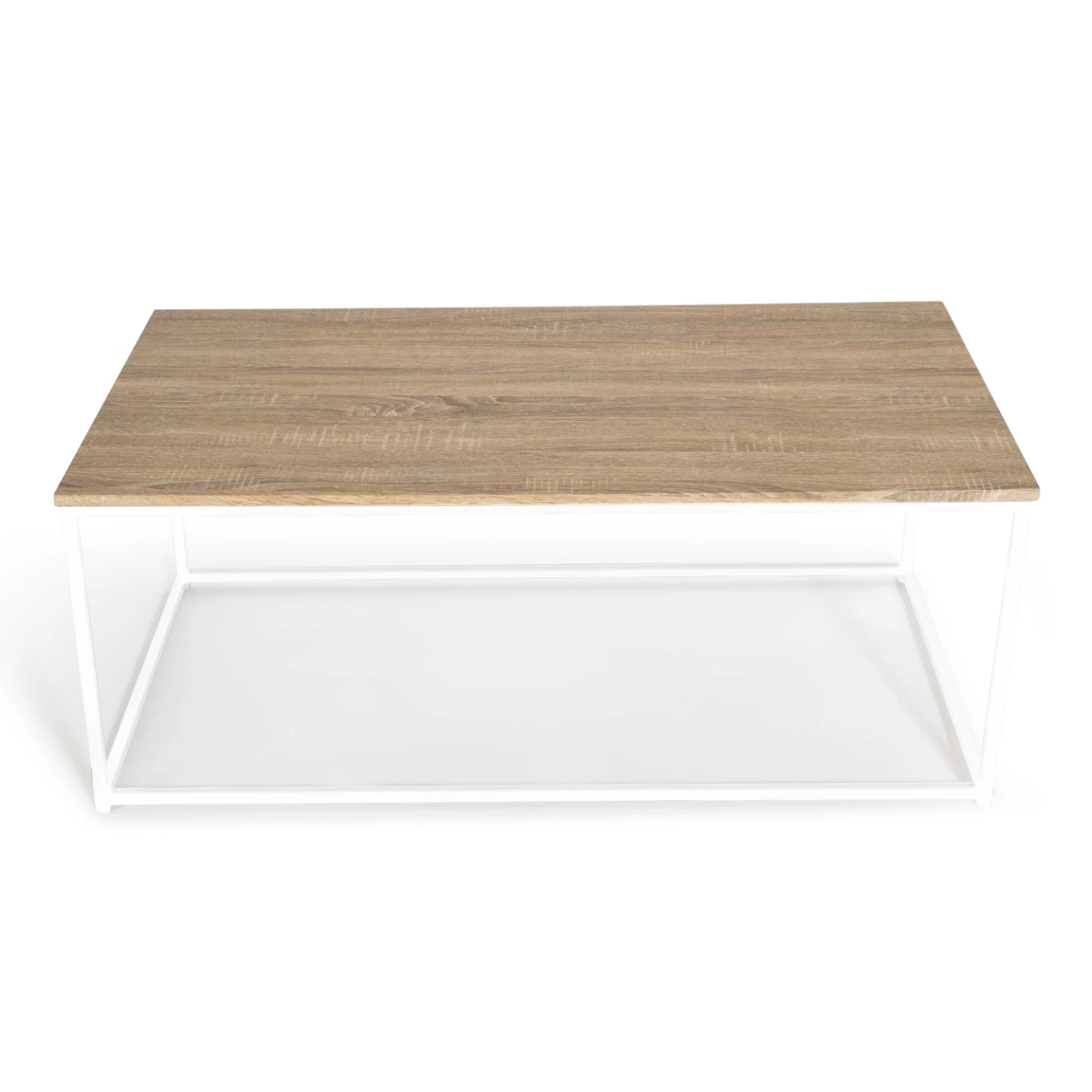 Table basse rectangulaire DETROIT 113 cm design industriel bois et métal blanc