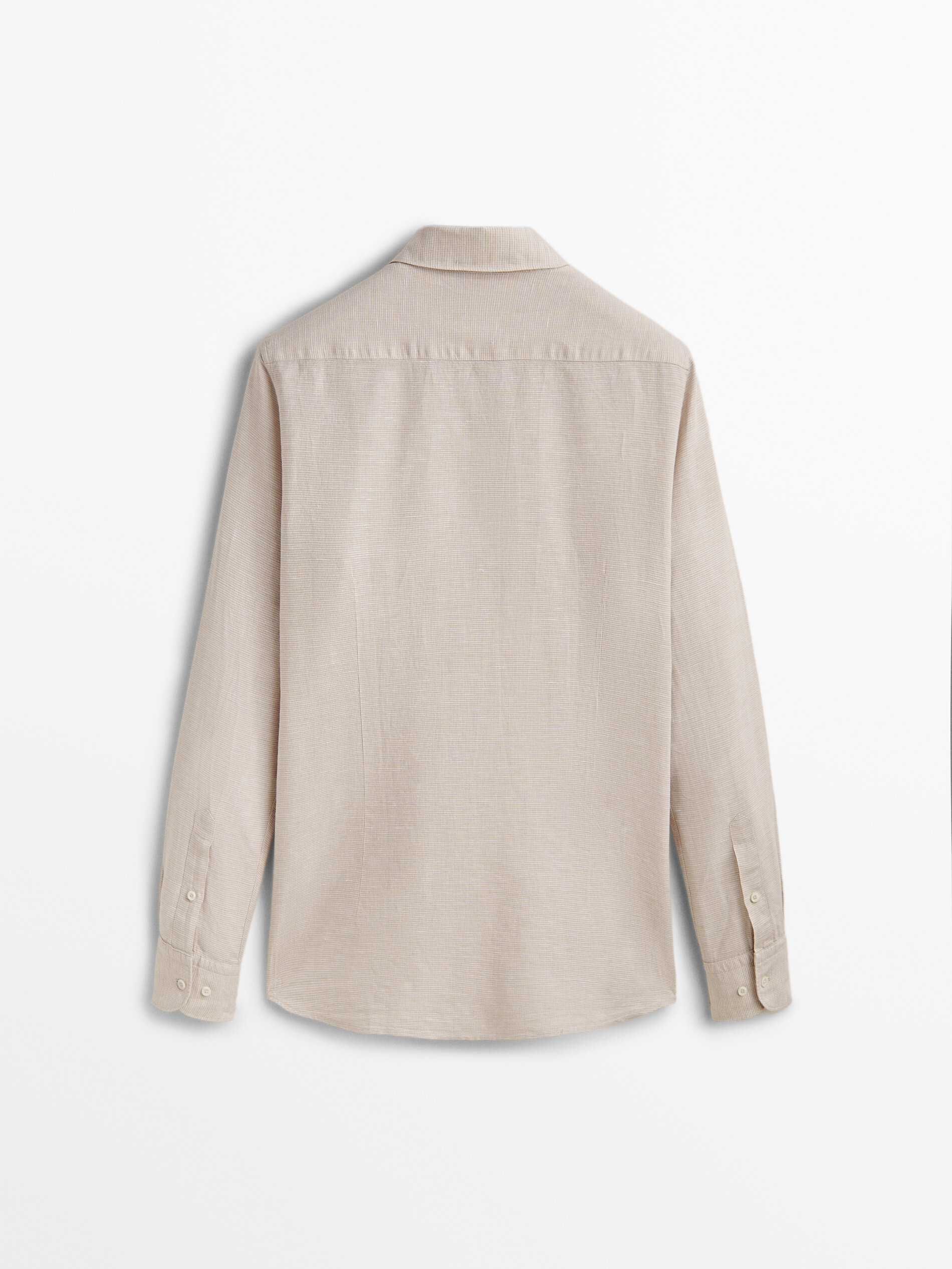 Camisa de linho com estampa pied-de-poule e corte slim - BEGE