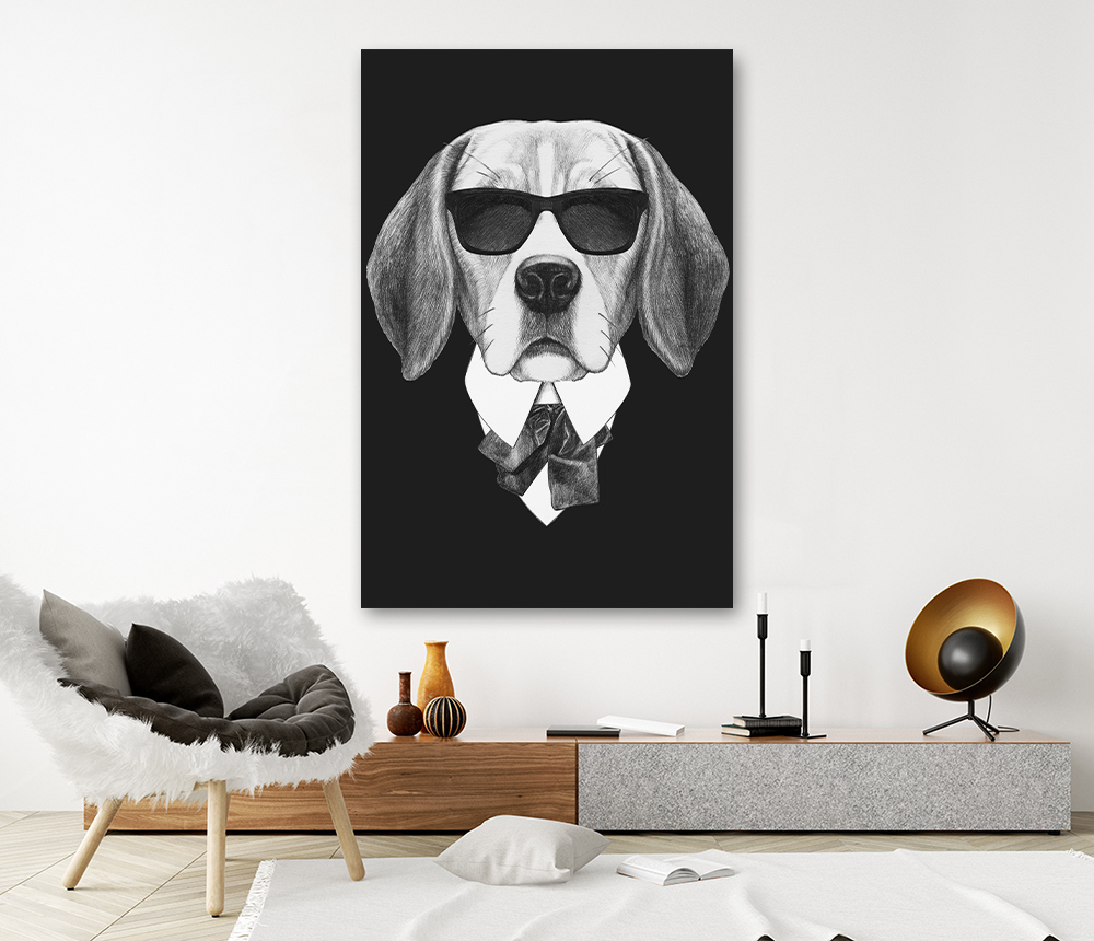 Dog with sunglasses- 3 – Canvas schilderij 40 x 60 cm
