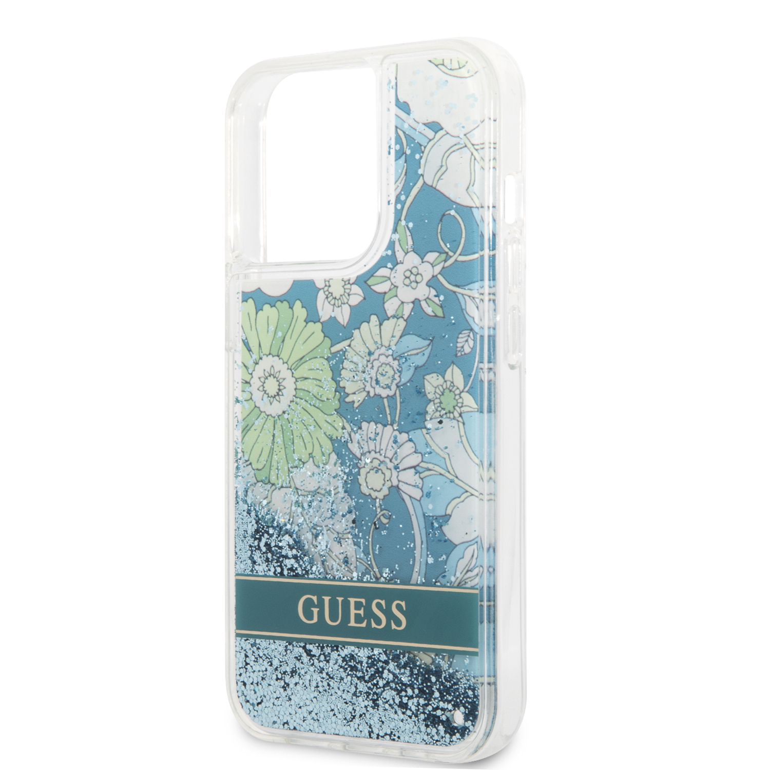 iPhone 13 Pro Hardcase Hülle Liquid Glitter Flower (GUHCP13LLFLSN) - Grün / Transparent