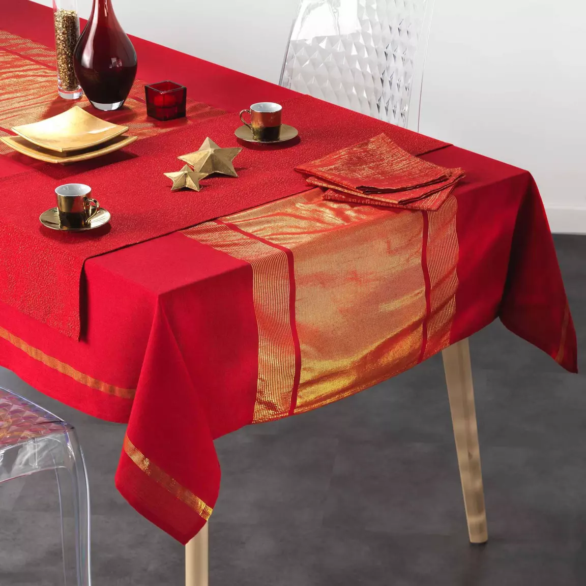 Chemin de table coton (140 x 40 cm) Elegancia Rouge