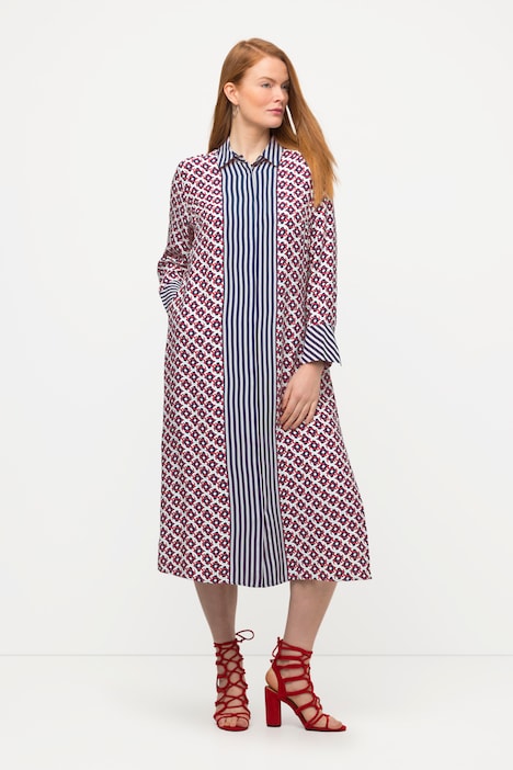 Kleid, Grafik-Design, Hemdkragen, Langarm