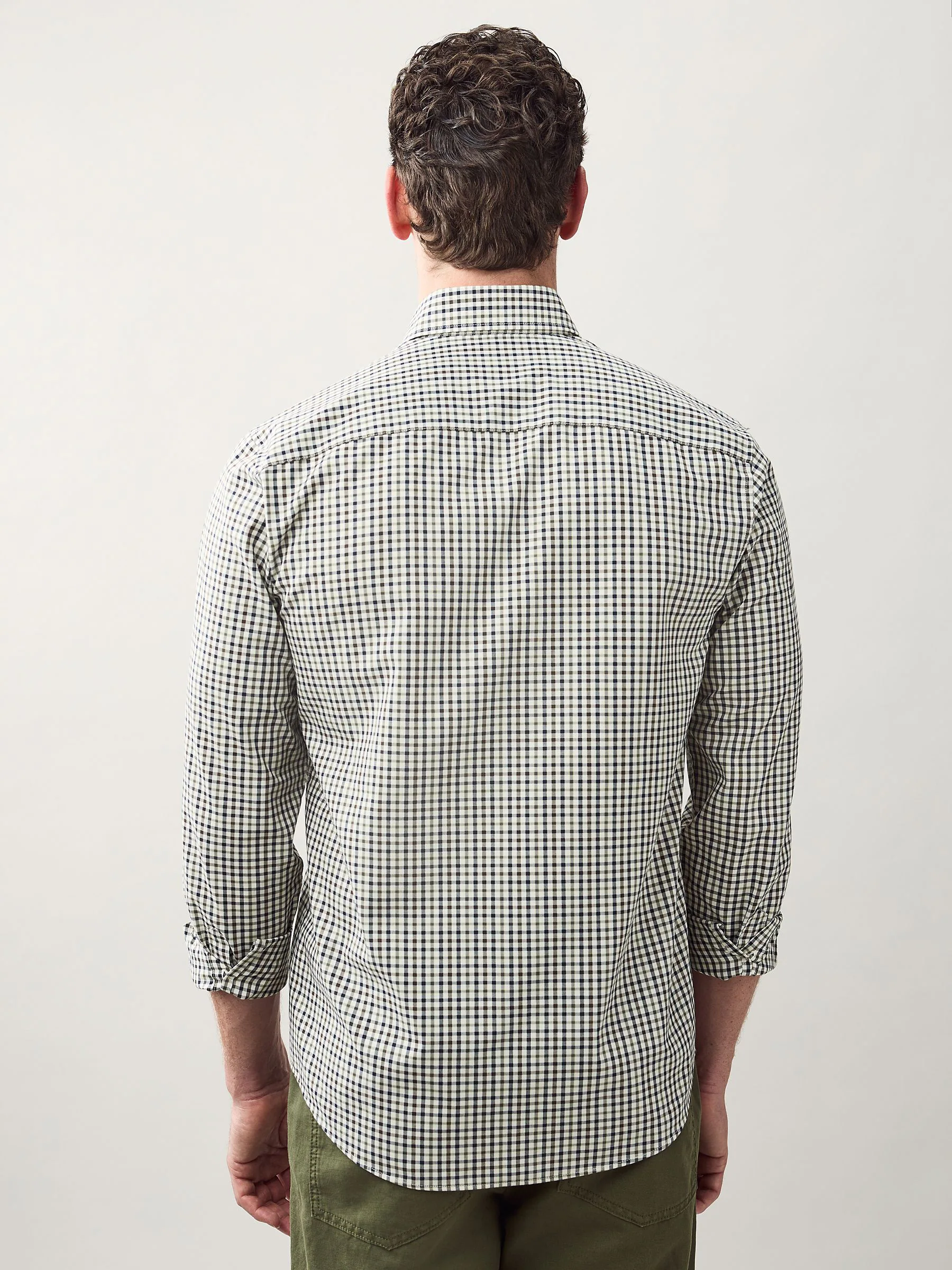 Neutraal bruin/marineblauw gingham-ruit - Eenvoudig te strijken Oxford-overhemd met knopen en standaard pasvorm