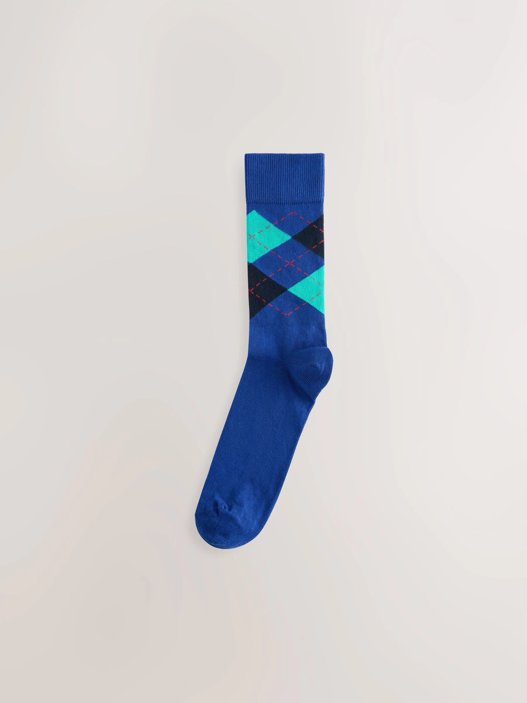 Blauw/oranje/groen met argylepatroon - Set van 5 sokken met patroon