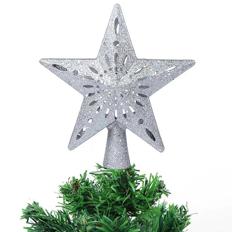 (24x25cm) LED Stern Christbaum Schmuck Weihnachsbaumspitze Christmas Deko Projektor - Silber
