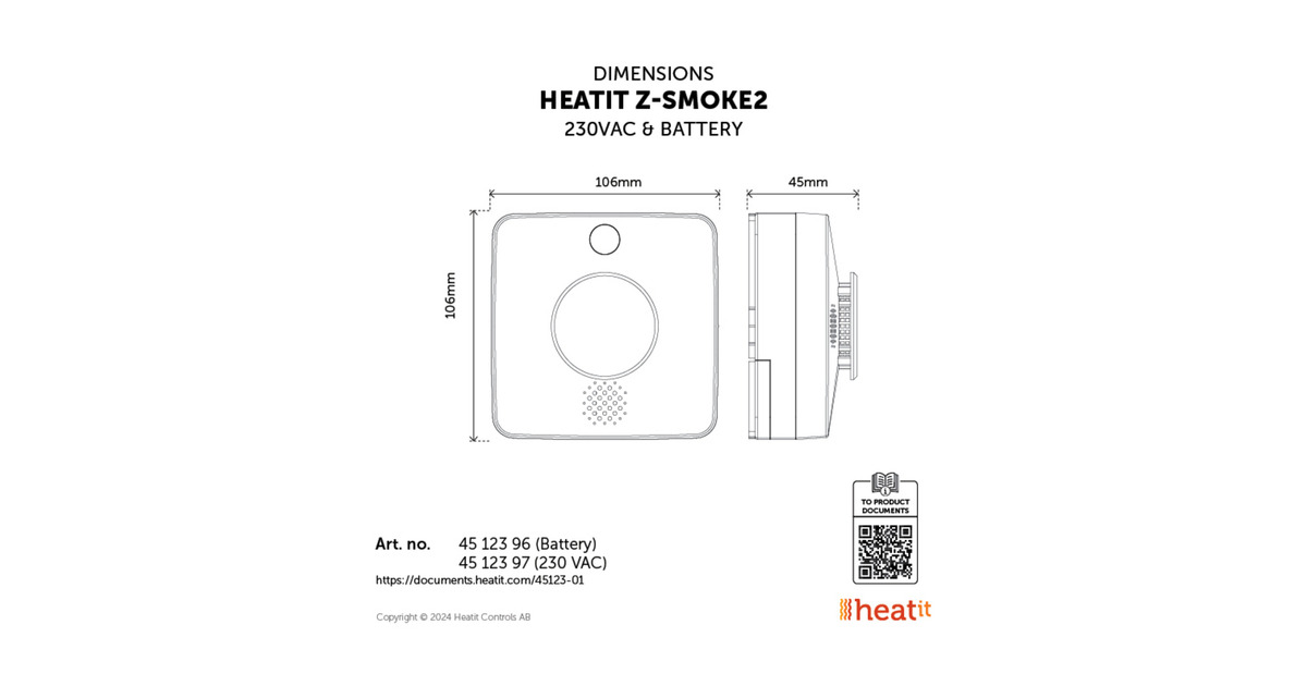heat itZ-Smoke2 Detector 230VAC rookmelder  (Wit, Z-Wave)