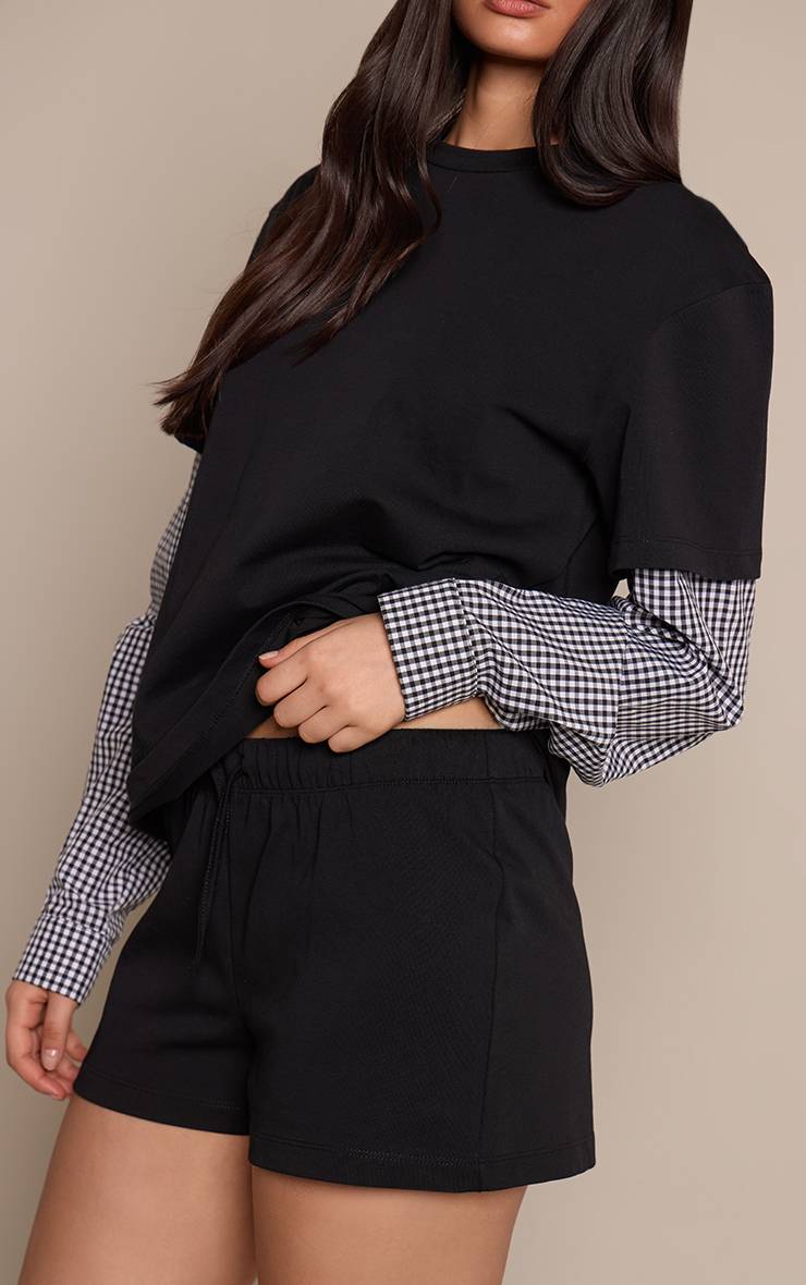 Noir Short En Jersey De Coton À Détail De Poche À Carreaux