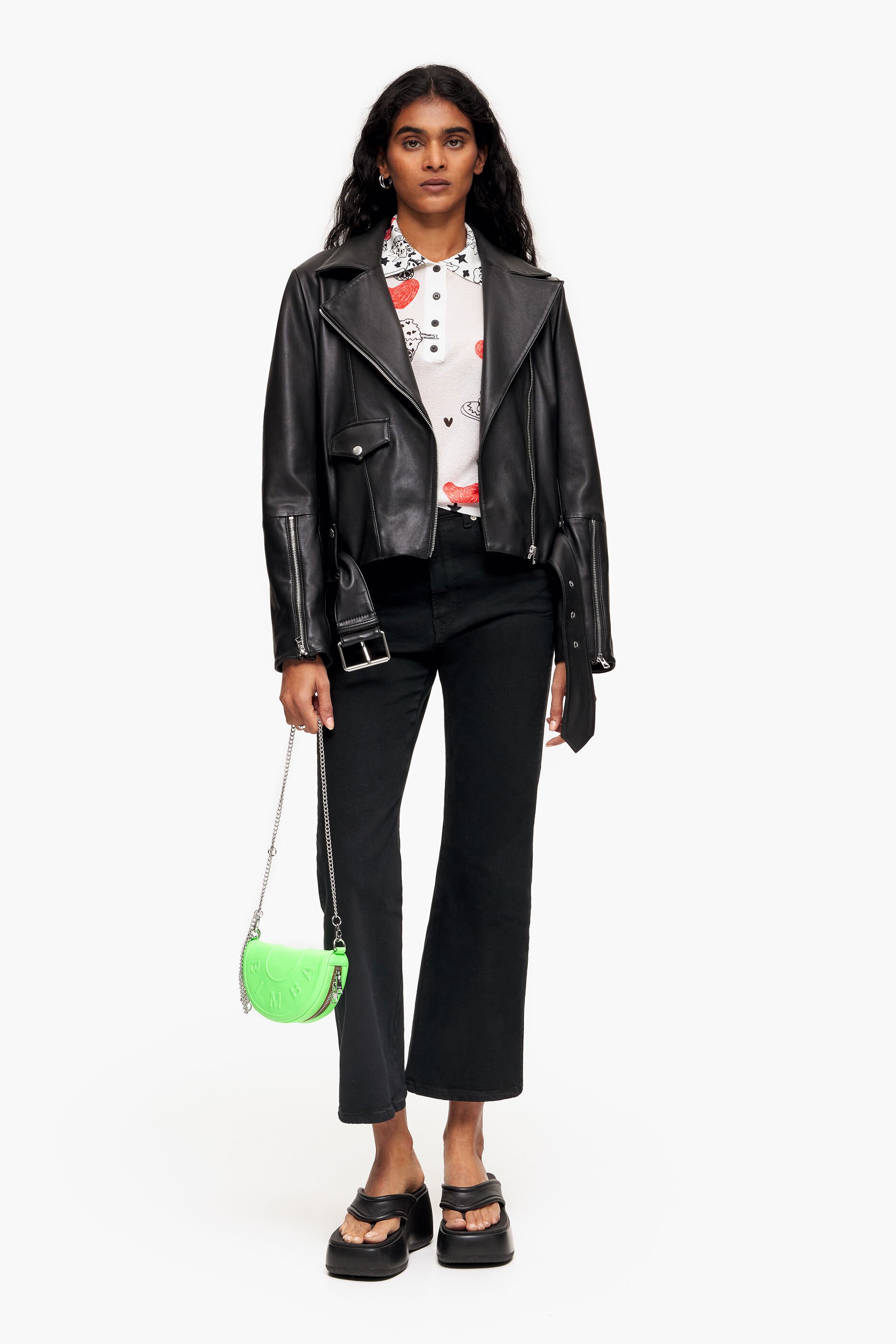 Bolsa de ombro Chimo XS em couro verde neon.