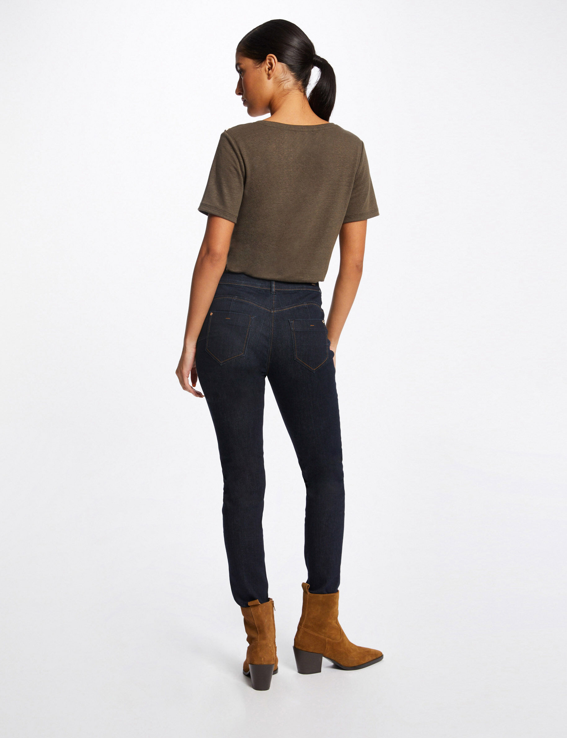 T-shirt manches courtes avec ornements vert kaki femme - vert_kaki