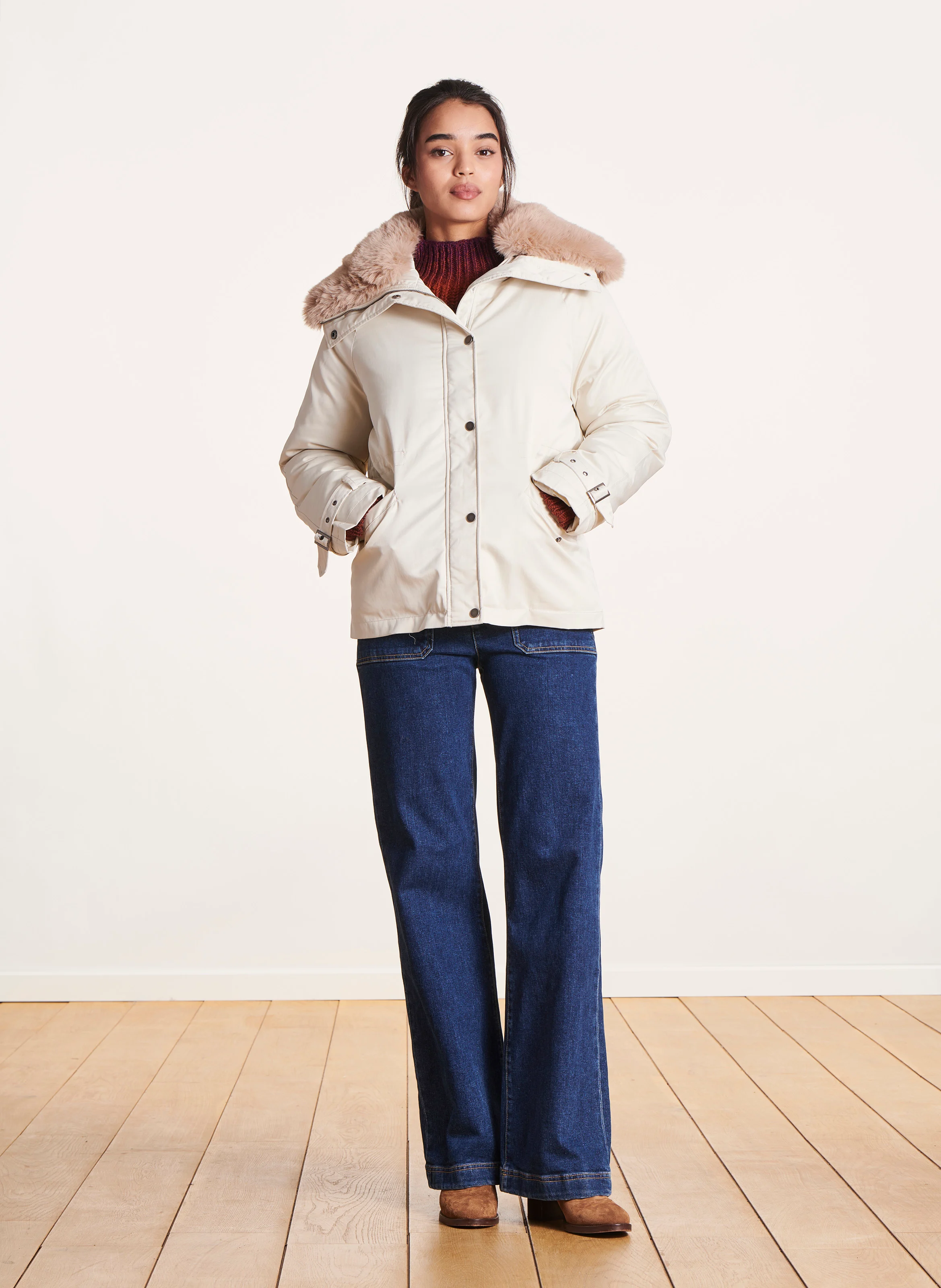 Parka courte à col généreux | Blanc