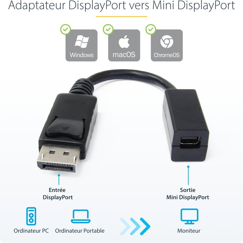 StarTech.com Câble DisplayPort vers Mini DisplayPort 15 cm - Vidéo UHD 4K x 2K - Câble Adaptateur DP Mâle vers Mini DisplayPort Femelle - Câble de Rallonge pour Ordinateur DP vers Moniteur mDP 1.2