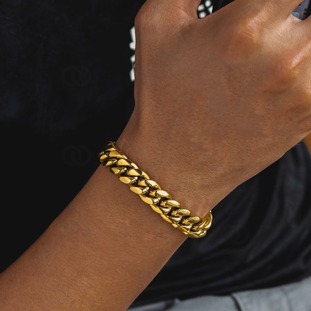 12mm Cuban Link Panzerarmband vergoldet