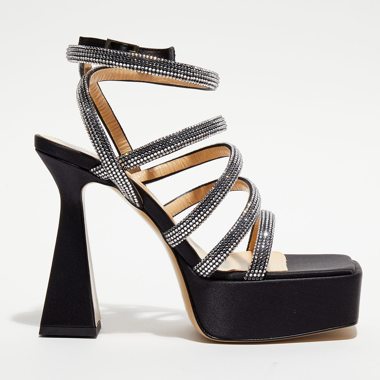Mach & Mach Sandales plateforme en Satin & Strass noires - Talon 13 cm