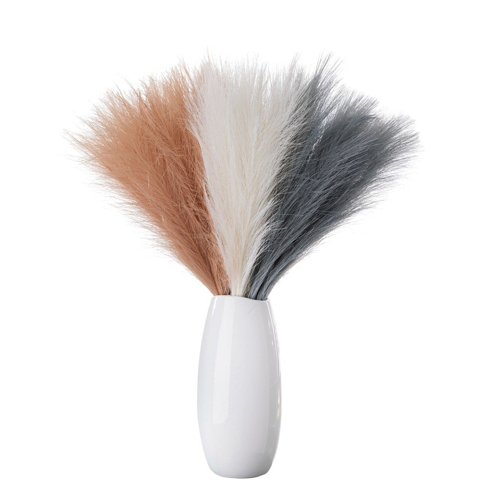 (10er Set) 55cm Deko Kunst Pampas Gras Boho Trockenblumen Hygge Lifestyle - Natur Weiss
