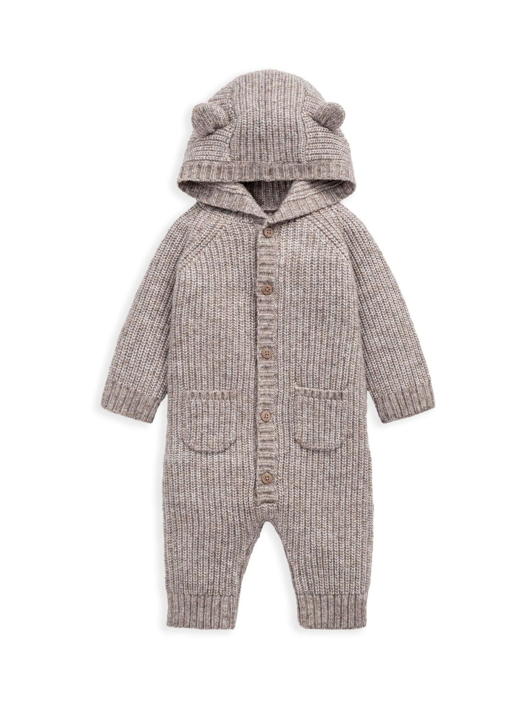 Mamas & Papas Ribbed Knitted Romper with 3D Bear Ears