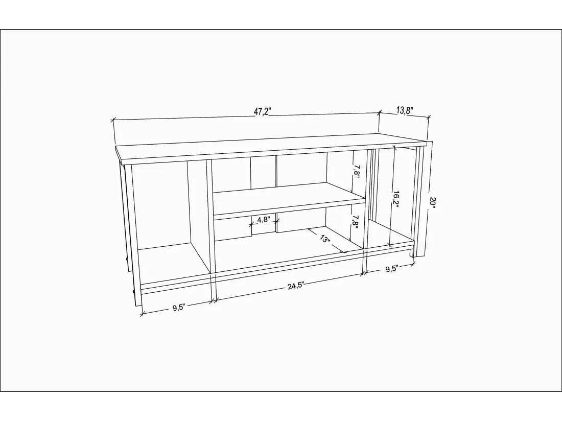 Meuble TV Rinaldo de 120 cm avec niches, cadre en métal (Doré et Chêne)