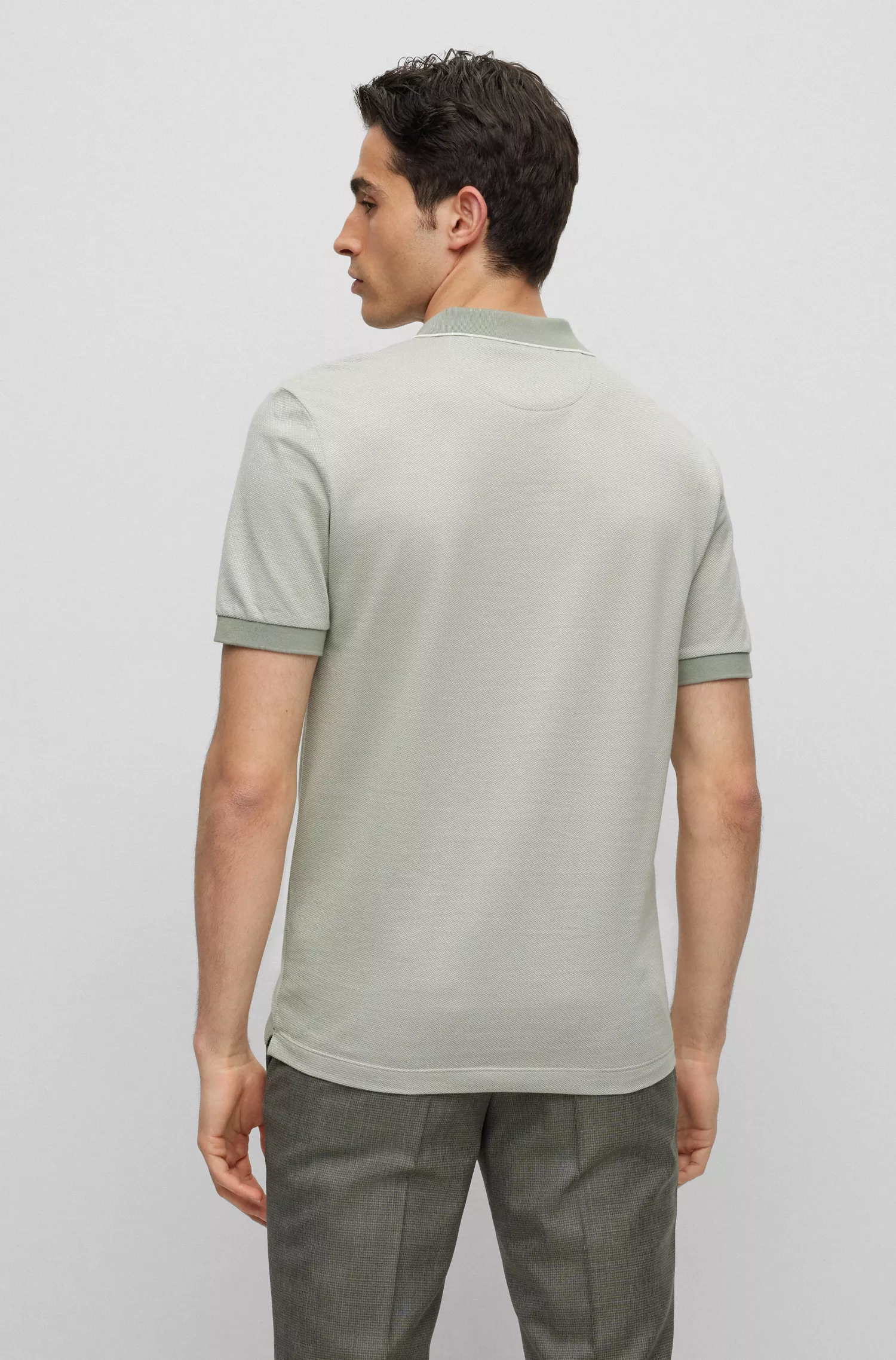 Camisa polo BOSS Camel com microestampa em algodão e seda.