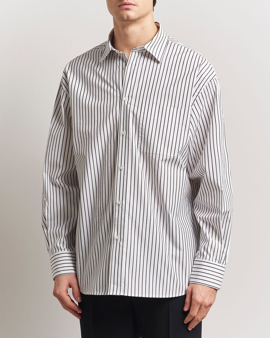 Filippa K Striped Cotton Poplin Shirt Coffee/White