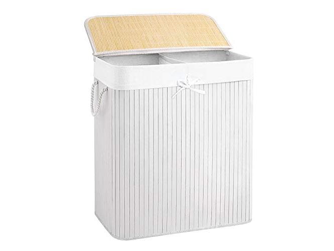 Songmics Wäschekorb  mit Deckel 100 l, Weiss Wäschesammler