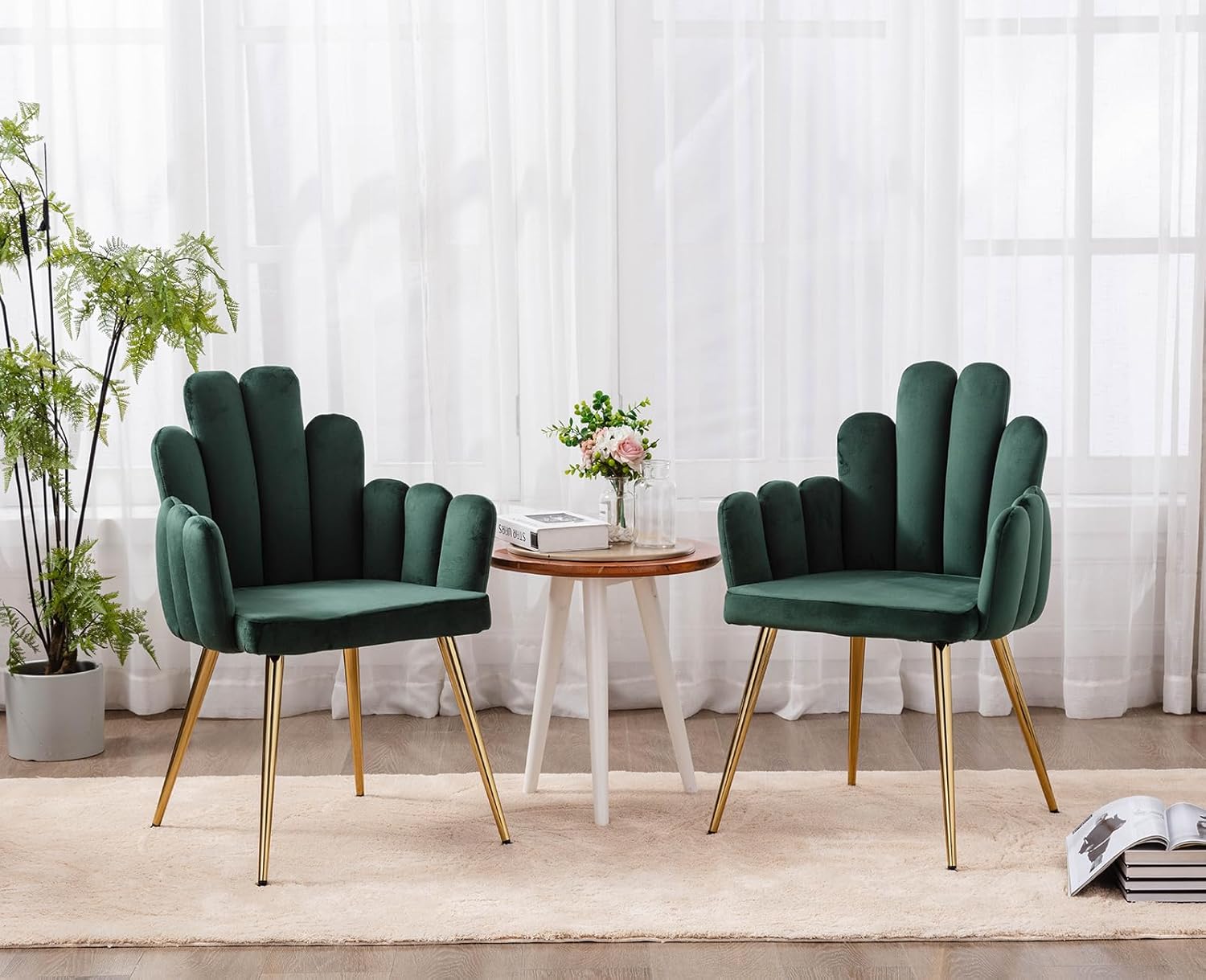 chairus 2er Set Samt Esszimmerstühle Küche gepolsterter Sitz Sessel Schlafzimmer Wohnzimmer Akzentstuhl mit Metallbeinen(Grün)
