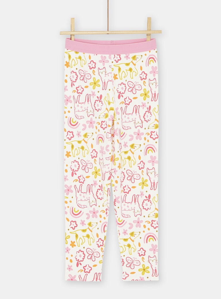 Pyjama écru, rose et jaune à imprimé fantaisie fille