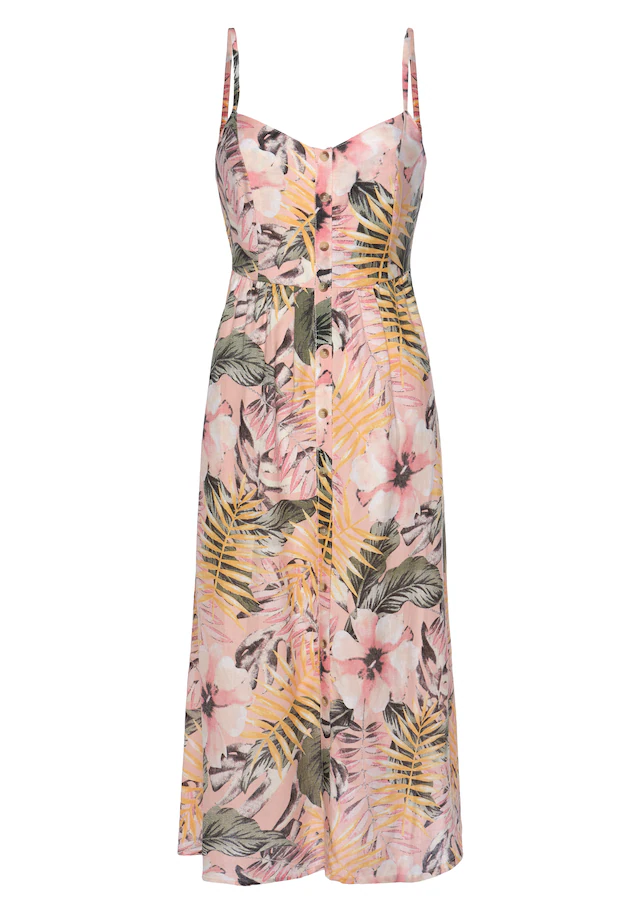 LASCANA Sommerkleid aus Leinenmix, Midikleid mit Knopfleiste vorne, Strandkleid