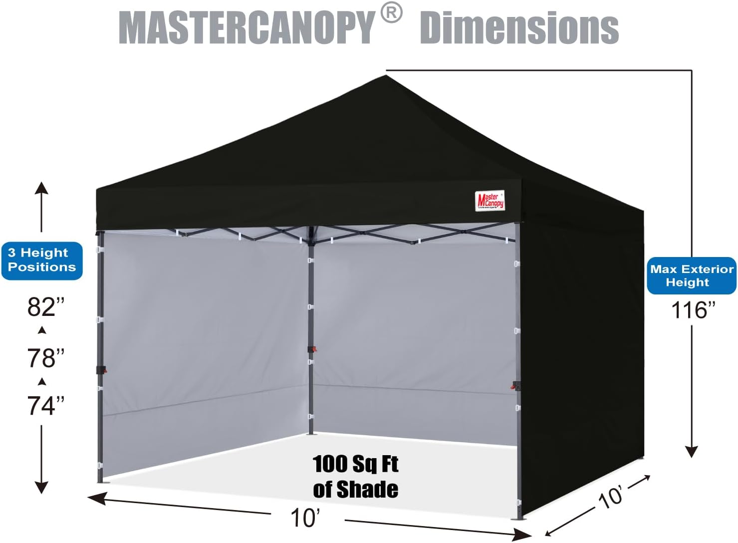 MASTERCANOPY 3 x 3 m Pop-up-Pavillon Faltpavillon Festzelt mit 4 Seitenwänden/Seitenteilen für Markt, Garten, Events, Schwarz