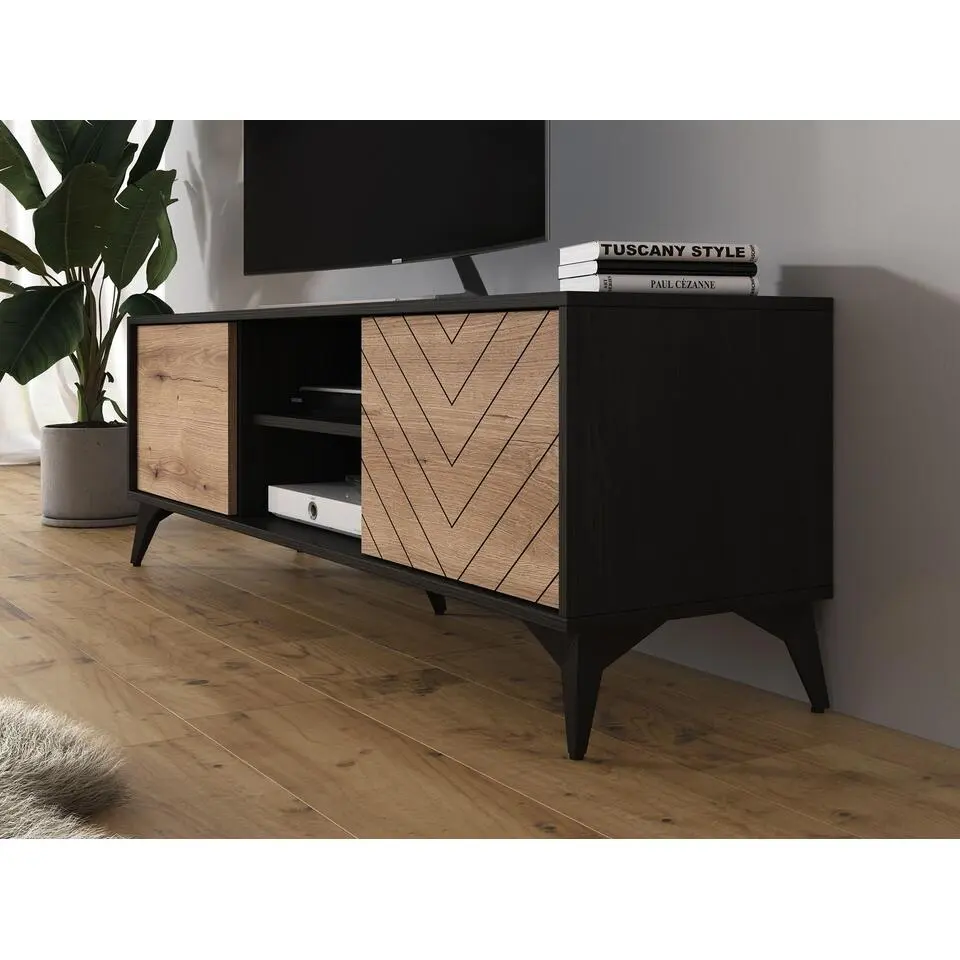 Meubella - TV-Meubel Dolores - Eiken - Zwart - 153 cm