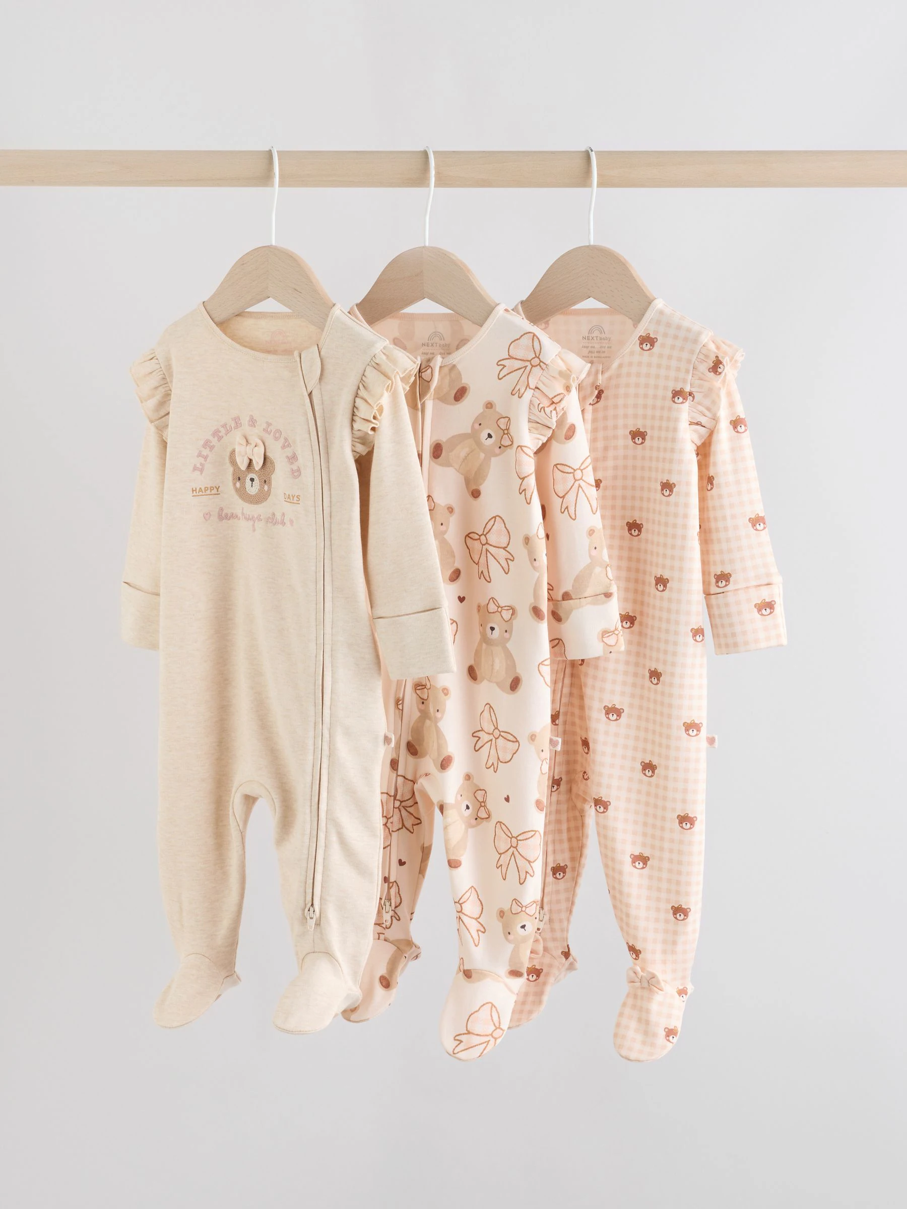 Neutraal met beren - Verpakking van 3 babypyjama's met tweewegrits (0-2jr)