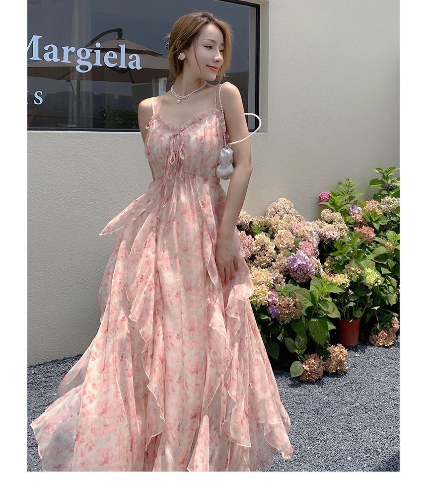 Egsy - Midi-jurk met spaghettibandjes en bloemenprint