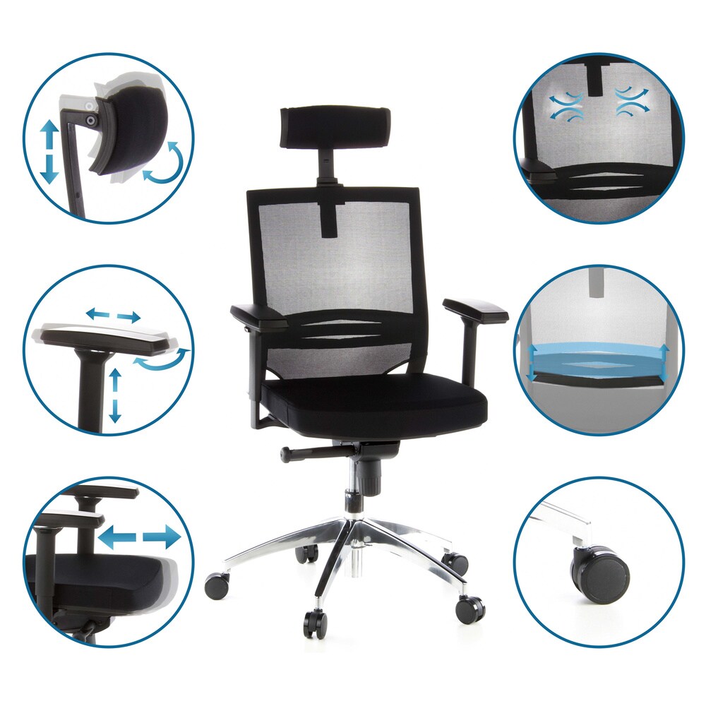 Profi Bürostuhl PORTO MAX Stoff/Netzstoff mit Armlehnen (höhenverstellbar) hjh OFFICE