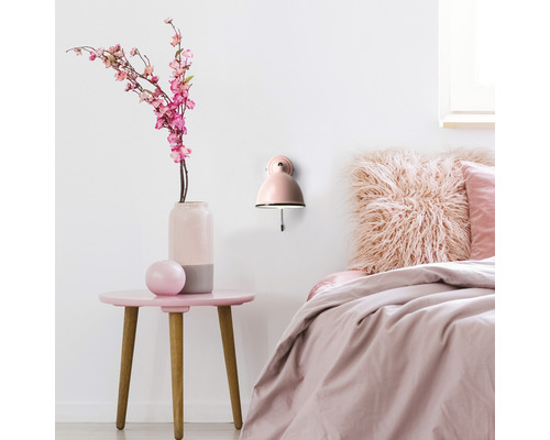 Wandlamp, 1-lichts, H 12,5 cm, Telio roze met trekschakelaar