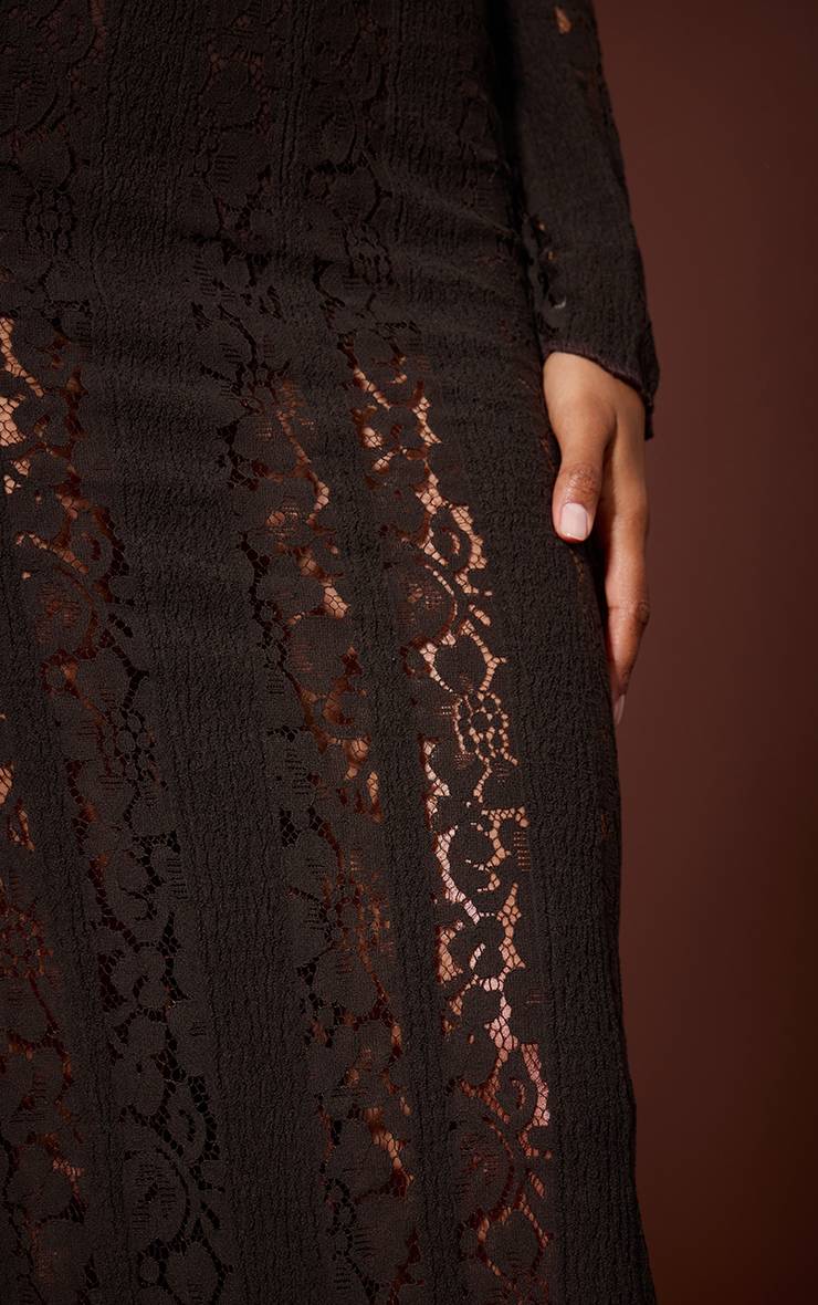 Chocolat Robe Longue Bandeau À Rabat En Dentelle